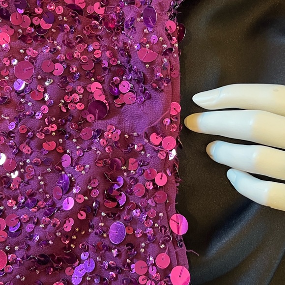 NWT Aidan Mattox Pink Purple Sequin Blouse Shirt Ruched Sleeves V Neck Size S - Picture 15 of 16